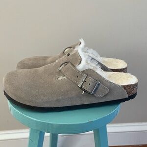 Birkenstock Boston Shearling Clog Grey Stone Coin Suede Women’s Size 39